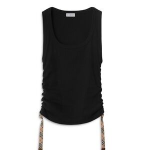 Burberry Black Scoop Neck Tank with Signature Check Tie Details